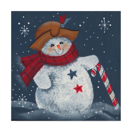 Beverly Johnston 'Snowman With Candy Cane' Canvas Art,18x18